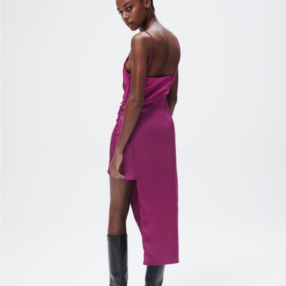 Zara NWT satin effect asymmetrical dress - Picture 2 of 6